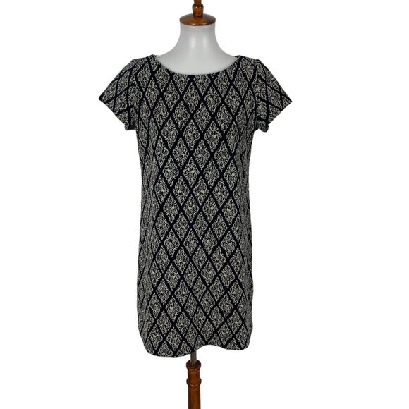 Zara Knit Mini Dress Small Blue Gold Metallic Short Sleeve Fitted - Picture 1 of 6